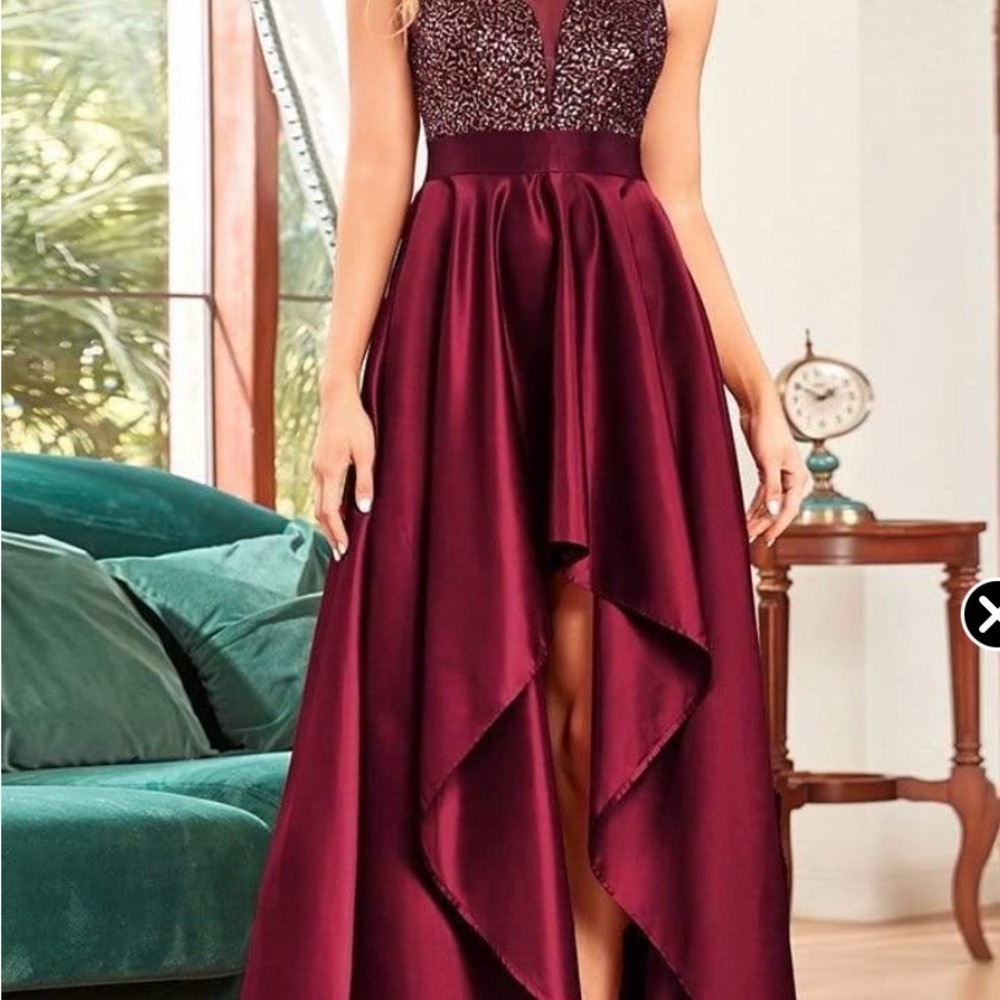 Elegant Burgundy Hi/Lo Cocktail Dress